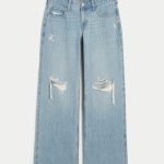 Low-Rise Medium Wash Baggy Jeans - light destroy