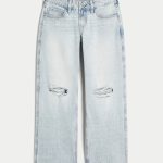 Low-Rise Medium Wash Baggy Jeans - light ripped