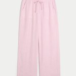Linen-Blend Pull-On Baggy Pants - light pink stripe