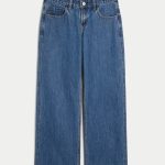 Low-Rise Medium Wash Embroidered Fruit Baggy Jeans - medium