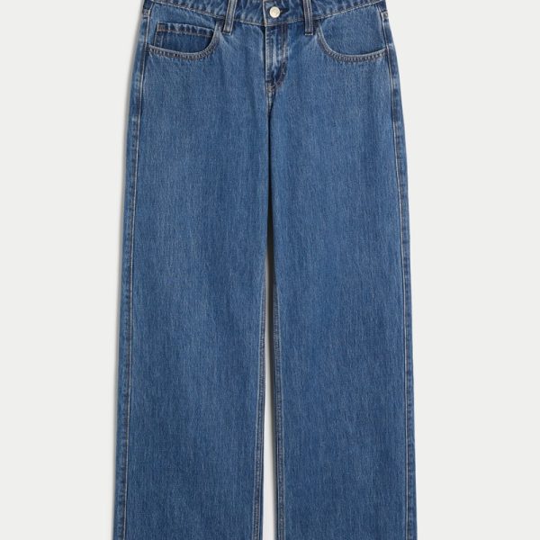 Low-Rise Medium Wash Embroidered Fruit Baggy Jeans - medium