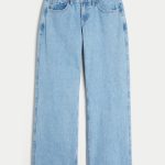 Low-Rise Medium Wash Embroidered Fruit Baggy Jeans - medium blue floral