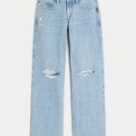 Low-Rise Medium Wash Embroidered Fruit Baggy Jeans - light destroy