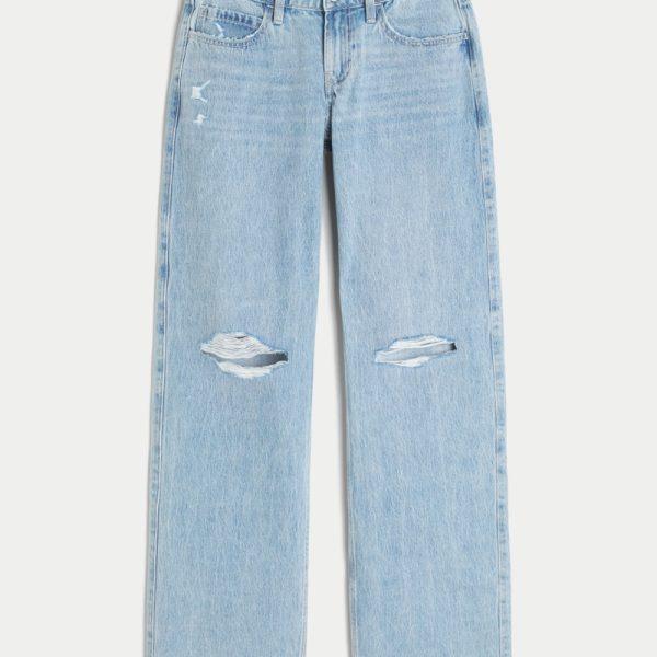Low-Rise Medium Wash Embroidered Fruit Baggy Jeans - light destroy