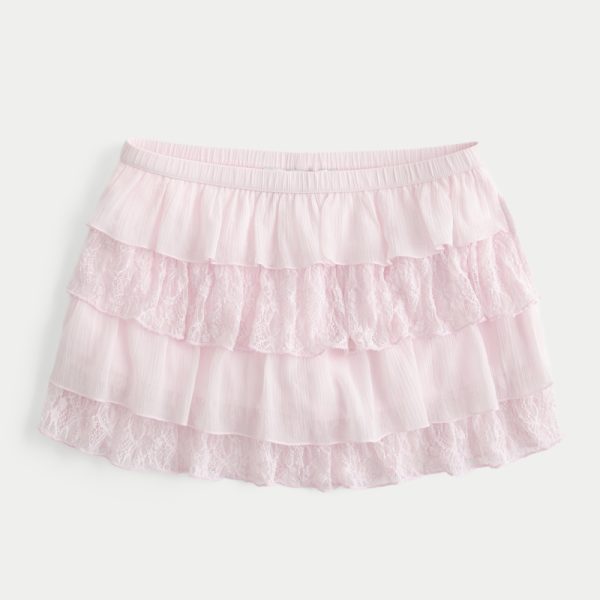 Lace-Chiffon Tiered Mini Skort - light lilac