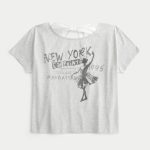 Easy Ribbon Tie-Back Floral Graphic Tee - light heather grey