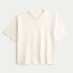 Boxy Heavyweight Crop Crew T-Shirt - cream