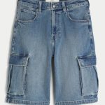 Medium Wash Super Baggy Denim Cargo Shorts - medium