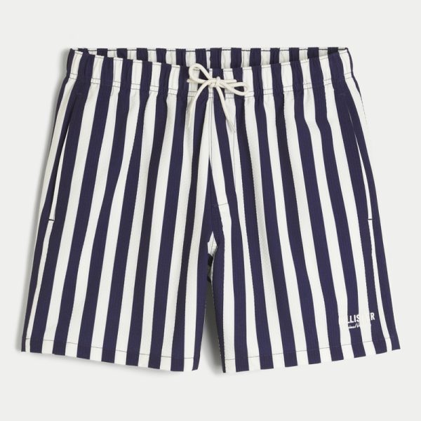 Mid-Thigh Seersucker Volley Swim Trunks - navy stripe
