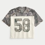 Boxy Crop Fairview Football Graphic Jersey - tan camo and cream