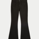 High-Rise Dark Wash Flare Jeans - black