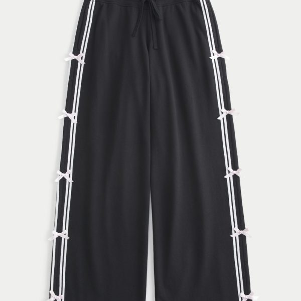 Side Bow Wide-Leg Sweatpants - black