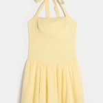 Drop Waist Halter Mini Dress - butter yellow