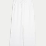 Linen-Blend Pull-On Baggy Pants - white