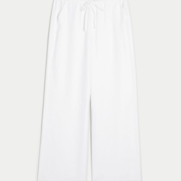 Linen-Blend Pull-On Baggy Pants - white