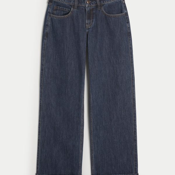 Low-Rise Medium Wash Embroidered Fruit Baggy Jeans - rinse