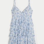 V-Neck Ruffled Tier Babydoll Mini Dress - white print