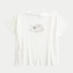Easy Ribbon Tie-Back Floral Graphic Tee - cloud white