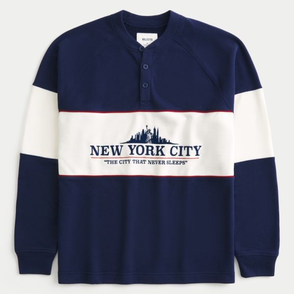 San Francisco Graphic Fleece Henley - navy