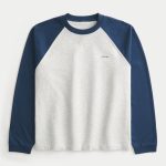 Boxy Crop Heavyweight Long-Sleeve Logo Crew T-Shirt - faded navy and light heather gray