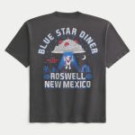 Boxy Heavyweight Blue Star Diner Graphic Tee - washed black