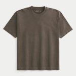 Boxy Heavyweight Washed Cotton Crew T-Shirt - washed brown