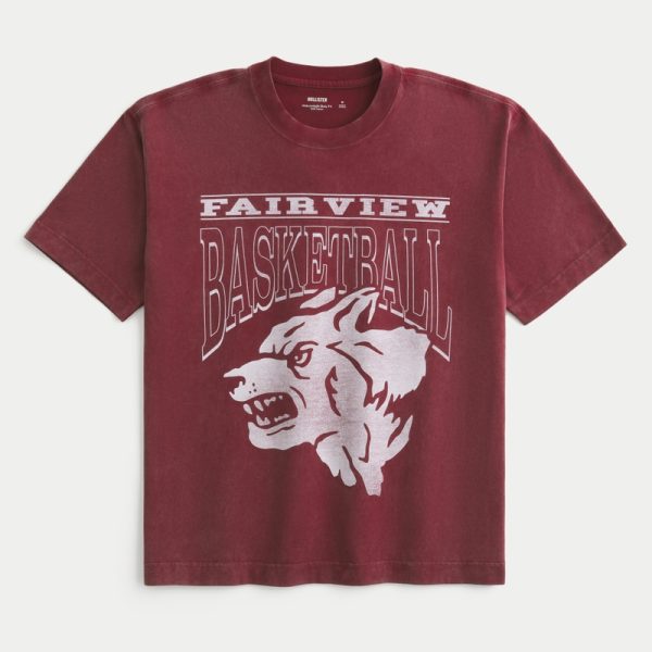 Boxy Heavyweight Radio Club Graphic Tee - faded burgundy