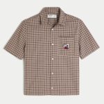 Boxy Short-Sleeve Playing Card Graphic Shirt - brown check