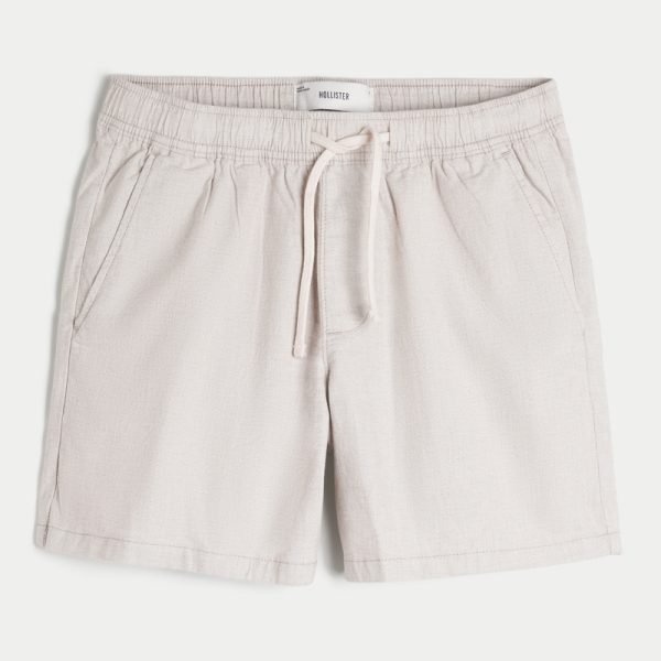 Mid-Thigh Linen-Blend Pull-On Shorts - beige