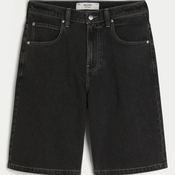 Below-the-Knee Dark Wash Super Baggy Denim Shorts - washed black