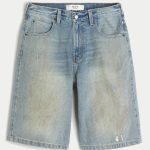 Medium Wash Super Baggy Denim Cargo Shorts - medium with wash effct