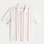 Boxy Short-Sleeve Crochet-Style Shirt - white stripe