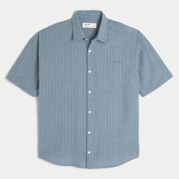 Baggy Short-Sleeve Shirt - navy plaid