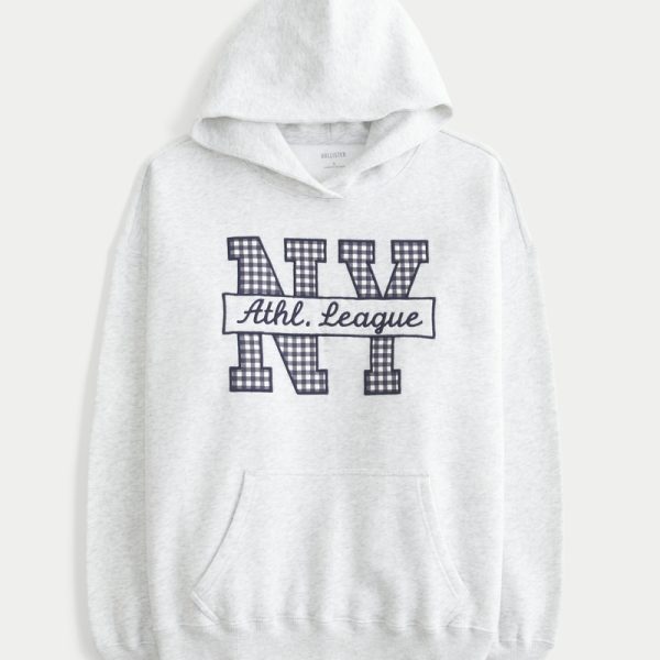 Oversized NY Graphic Hoodie - light heather grey