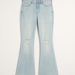 High-Rise Dark Wash Flare Jeans - light ripped