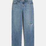 Low-Rise Medium Wash Loose Jeans - medium ripped