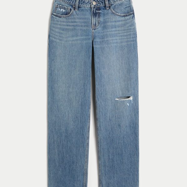 Low-Rise Medium Wash Loose Jeans - medium ripped