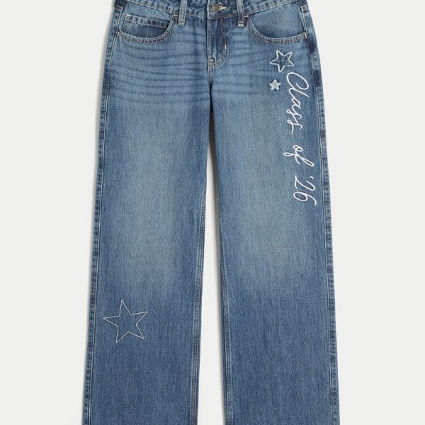 Low-Rise Medium Wash Baggy Jeans - medium