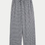 Linen-Blend Pull-On Baggy Pants - navy blue check