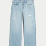 Low-Rise Medium Wash Embroidered Fruit Baggy Jeans - medium