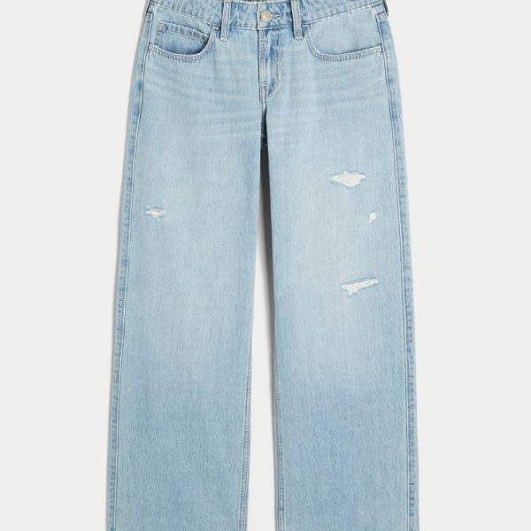 Low-Rise Medium Wash Embroidered Fruit Baggy Jeans - medium