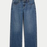Low-Rise Medium Wash Embroidered Fruit Baggy Jeans - medium wash