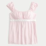 Easy Satin Tie Babydoll Top - light lilac dot