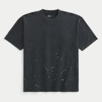 Boxy Heavyweight Washed Cotton Crew T-Shirt - washed black with splatter