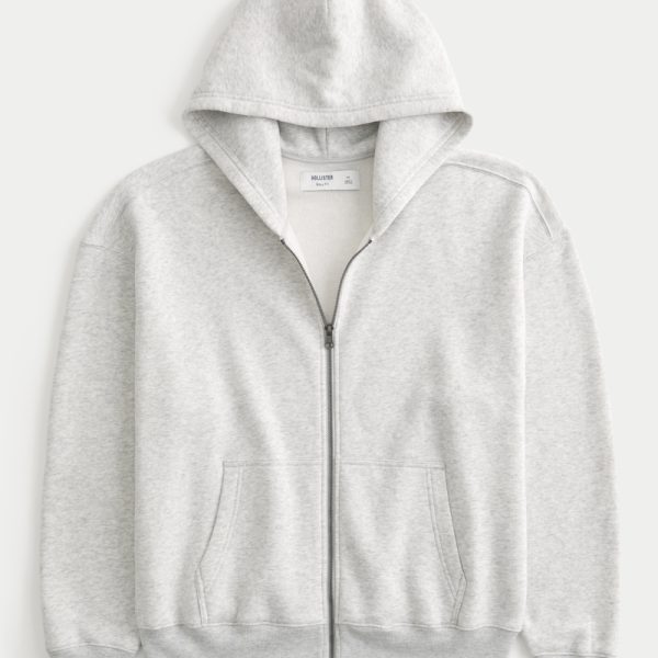 Boxy Zip-Up Hoodie - light heather gray