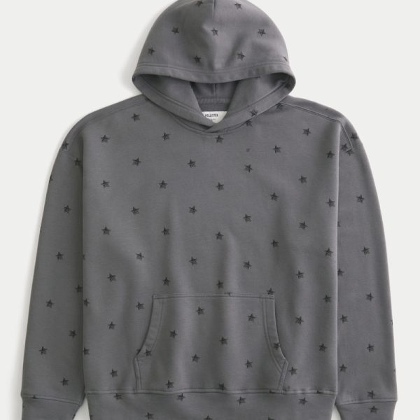 Boxy Zip-Up Hoodie - dark gray pattern