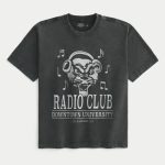 Boxy Heavyweight Radio Club Graphic Tee - faded black