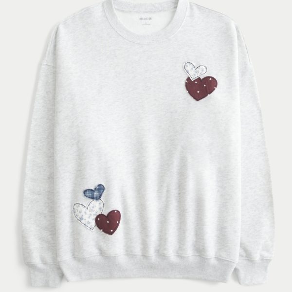 Oversized Angel Wings Graphic Crew Sweatshirt - light heather grey