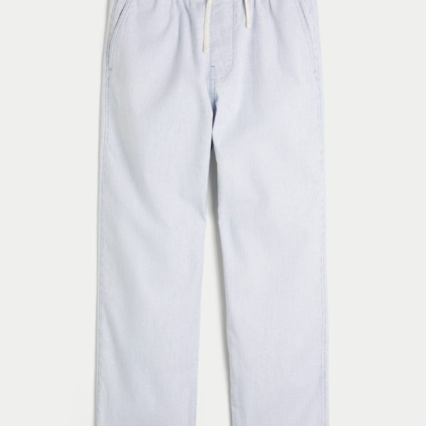 Linen-Blend Loose Pull-On Pants - navy micro stripe