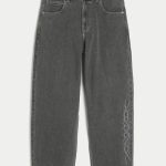 Washed Black Embroidered Skater Baggy Jeans - washed black
